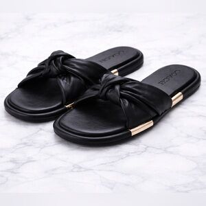 Coach Black Slide Sandals with Gold Accent